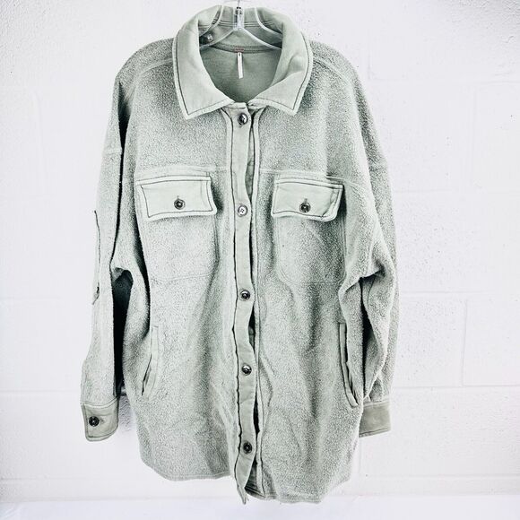 Free People Ruby Jacket Washed Olive Shacket Oversized Women’s Sz L - Picture 1 of 8